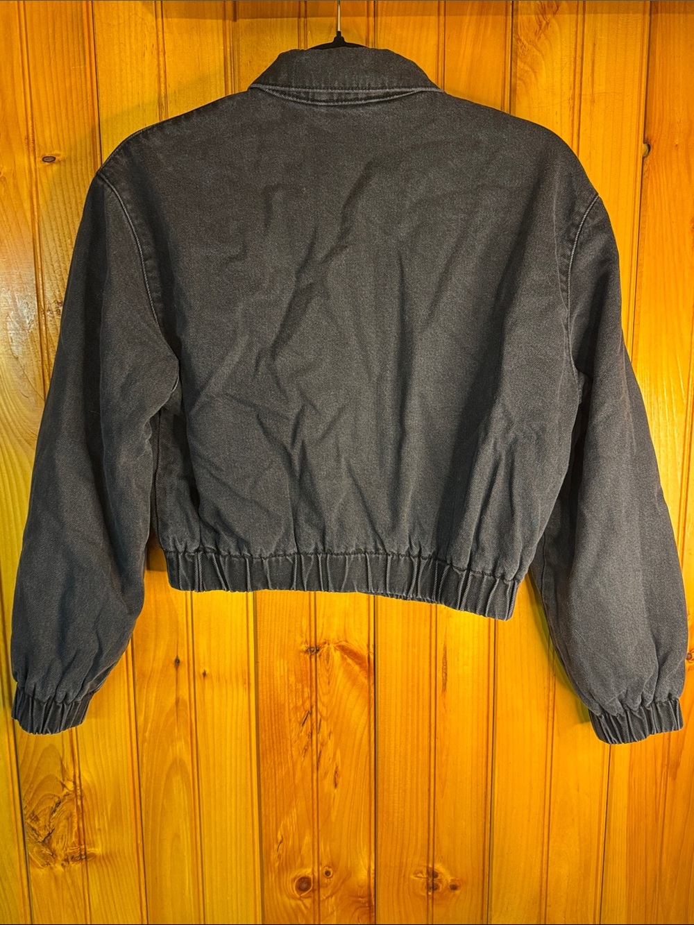Aritzia Denim Forum Black Cropped Insulated Bomber Jacket- Slight Oversized Fit - Picture 11 of 12